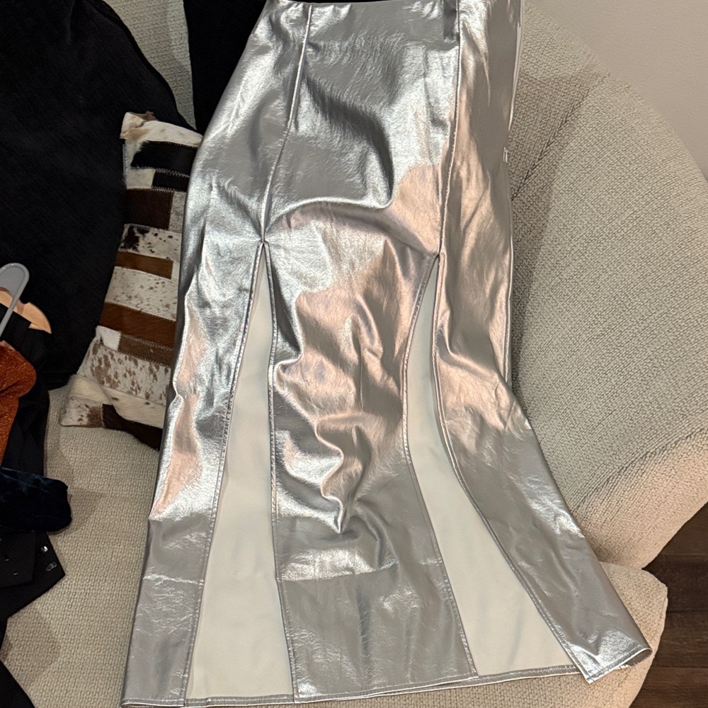 Topshop Silver Faux Leather Skirt